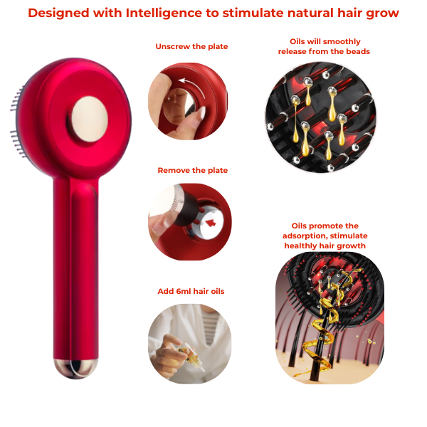 Scalp Therapy Comb with red LED lights and oil treatment for scalp health and hair growth