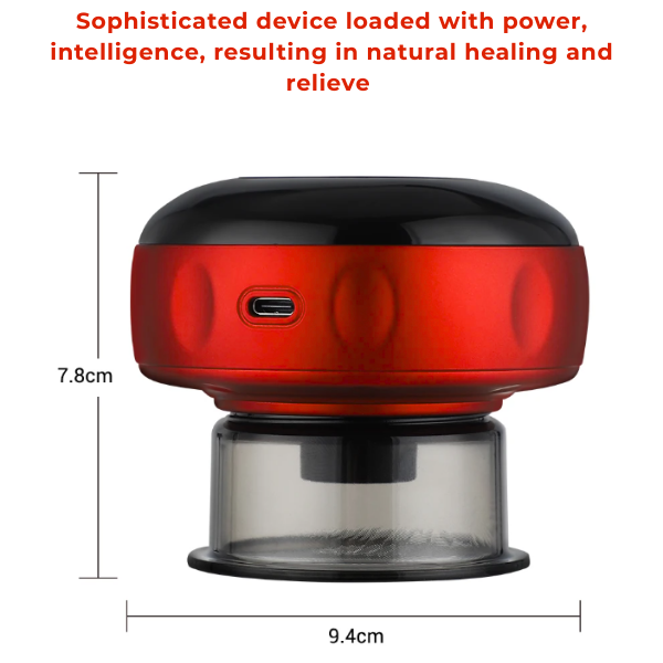 Intelligent Breathing Cupping Massage Instrument in red, 7.8cm x 9.4cm with USB charging and pulse therapy