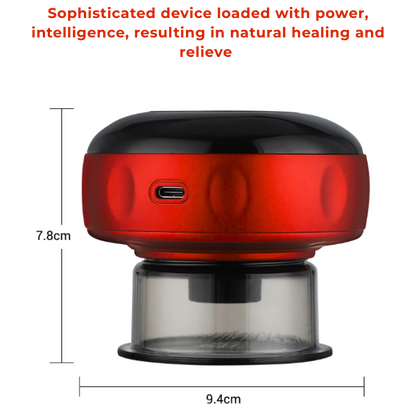 Intelligent Breathing Cupping Massage Instrument in red, 7.8cm x 9.4cm with USB charging and pulse therapy