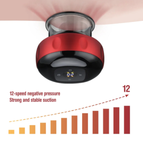 Advanced Cupping Massager in red with 12-speed negative pressure for strong muscle relief