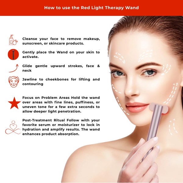 Beauty Therapy Wand with red LED guide for facial rejuvenation and skin therapy