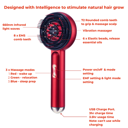 Scalp Therapy Comb with red LED lights for scalp massage and vibrant hair health