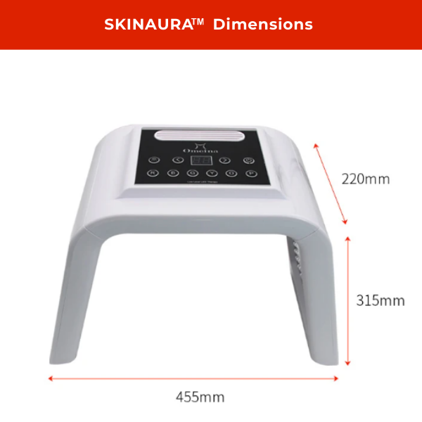 SKINAURA LED facial device with arched design, 455x315x220mm, for advanced skin therapy
