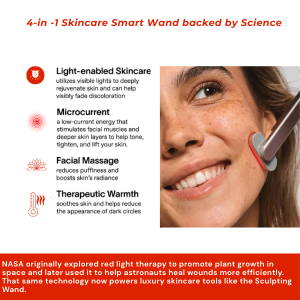 Beauty Therapy Wand with red LED for NASA-inspired skin rejuvenation and massage