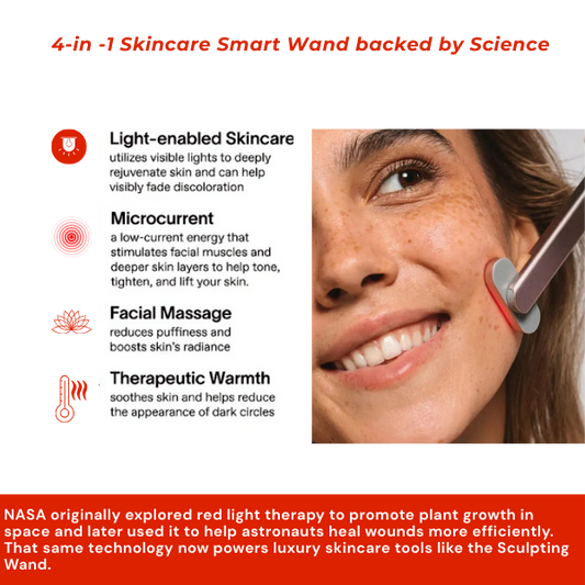 Beauty Therapy Wand with red LED for NASA-inspired skin rejuvenation and massage