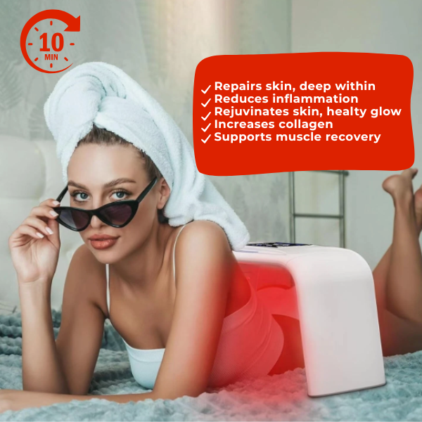 "Zennedi LED Light Therapy Mask with red lights for 10-min skin repair and muscle recovery