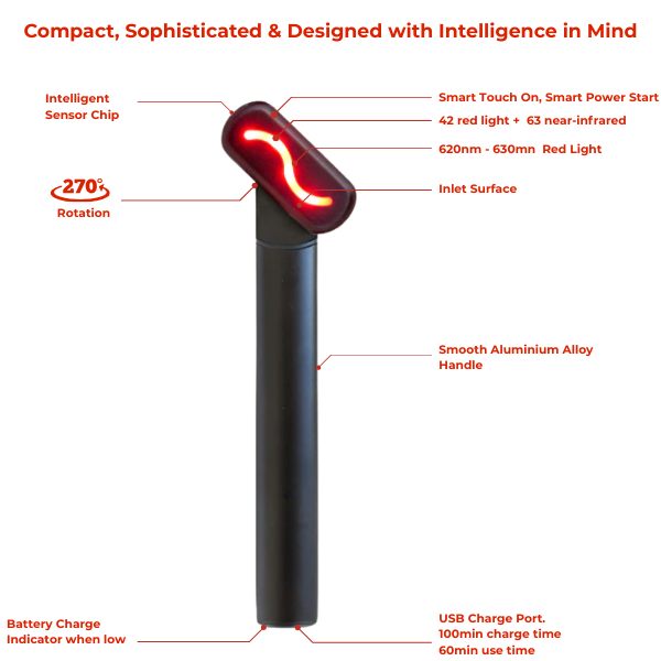 Beauty Therapy Wand with red LED wave for advanced skin rejuvenation and glow