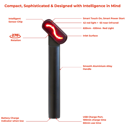Beauty Therapy Wand with red LED wave for advanced skin rejuvenation and glow