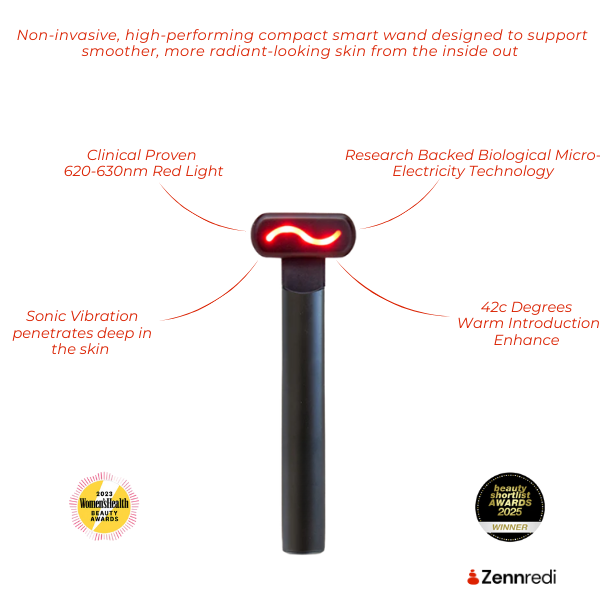 Beauty Therapy Wand with red LED wave, 2025 award winner for advanced skin rejuvenation