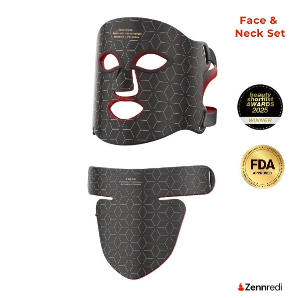 LED Light Therapy Face Mask portable kit box for skin rejuvenation with neck bandage