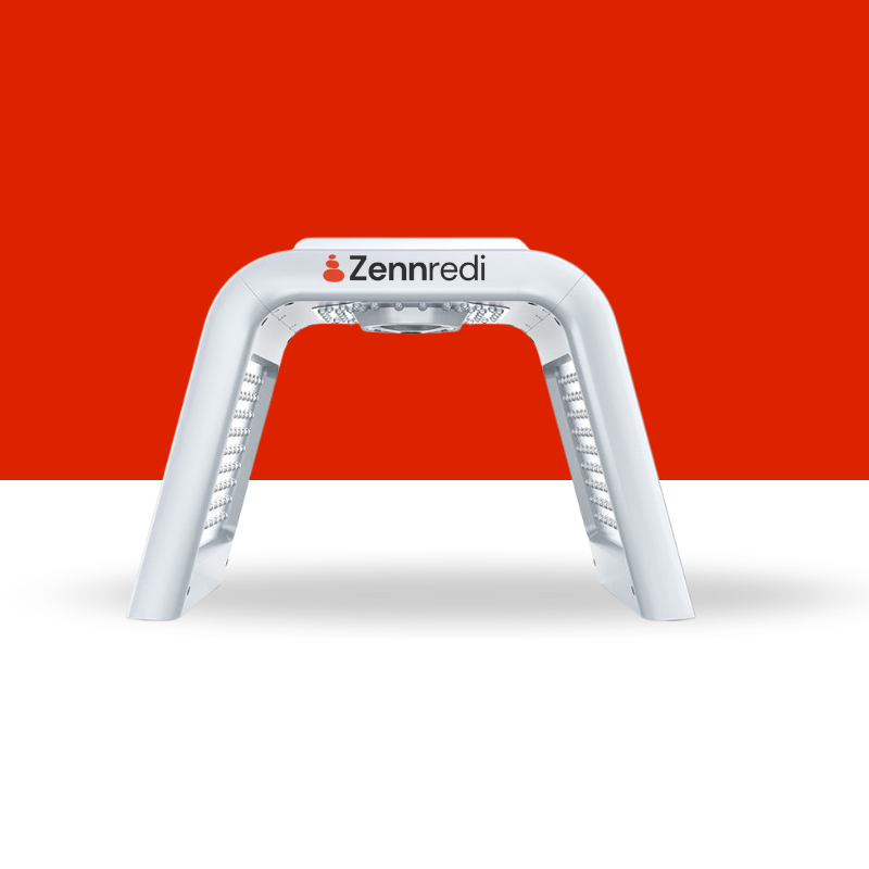 Zennedi LED Light Therapy Mask arched white design for hands-free skin rejuvenation and glow