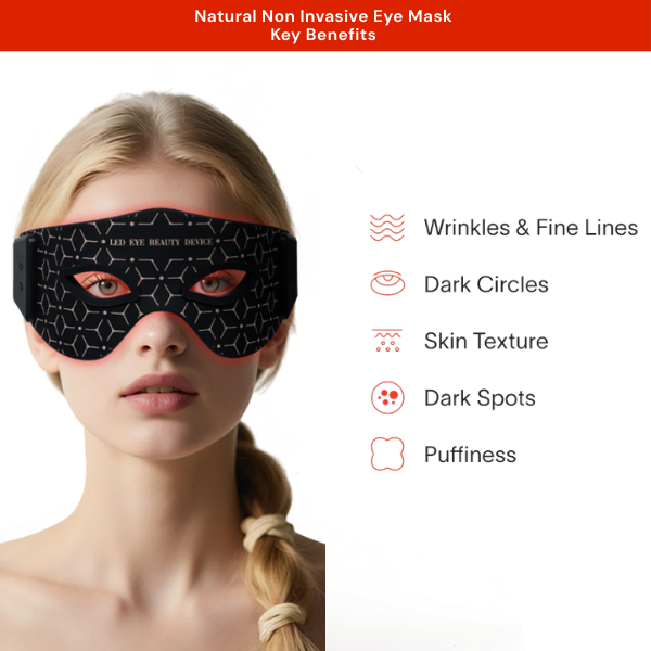 Red Light Therapy Eye Mask benefits include dark circles removal, smoother skin, and anti-aging support.