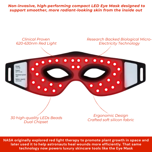EyeSilk Red Light Therapy Eye Mask with LED design for brightening, lifting, and rejuvenating the eye area.